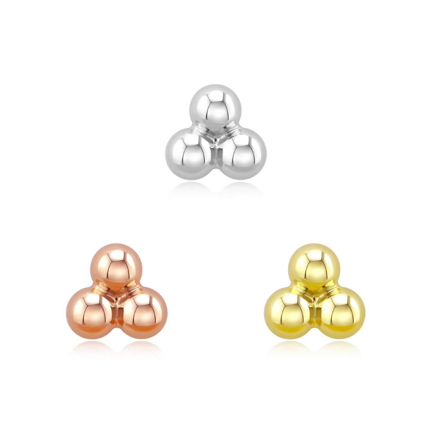14k gold Tri-Orb threadless end for piercings with gold spheres