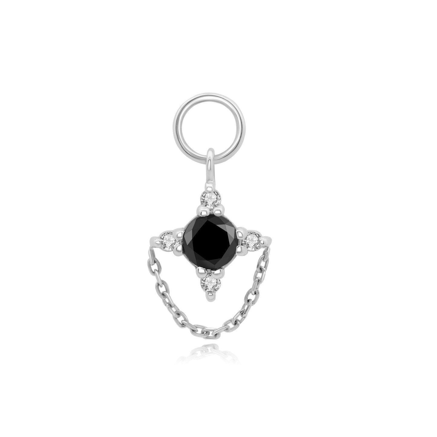 14k gold black onyx charm with CZ accent on fine chain