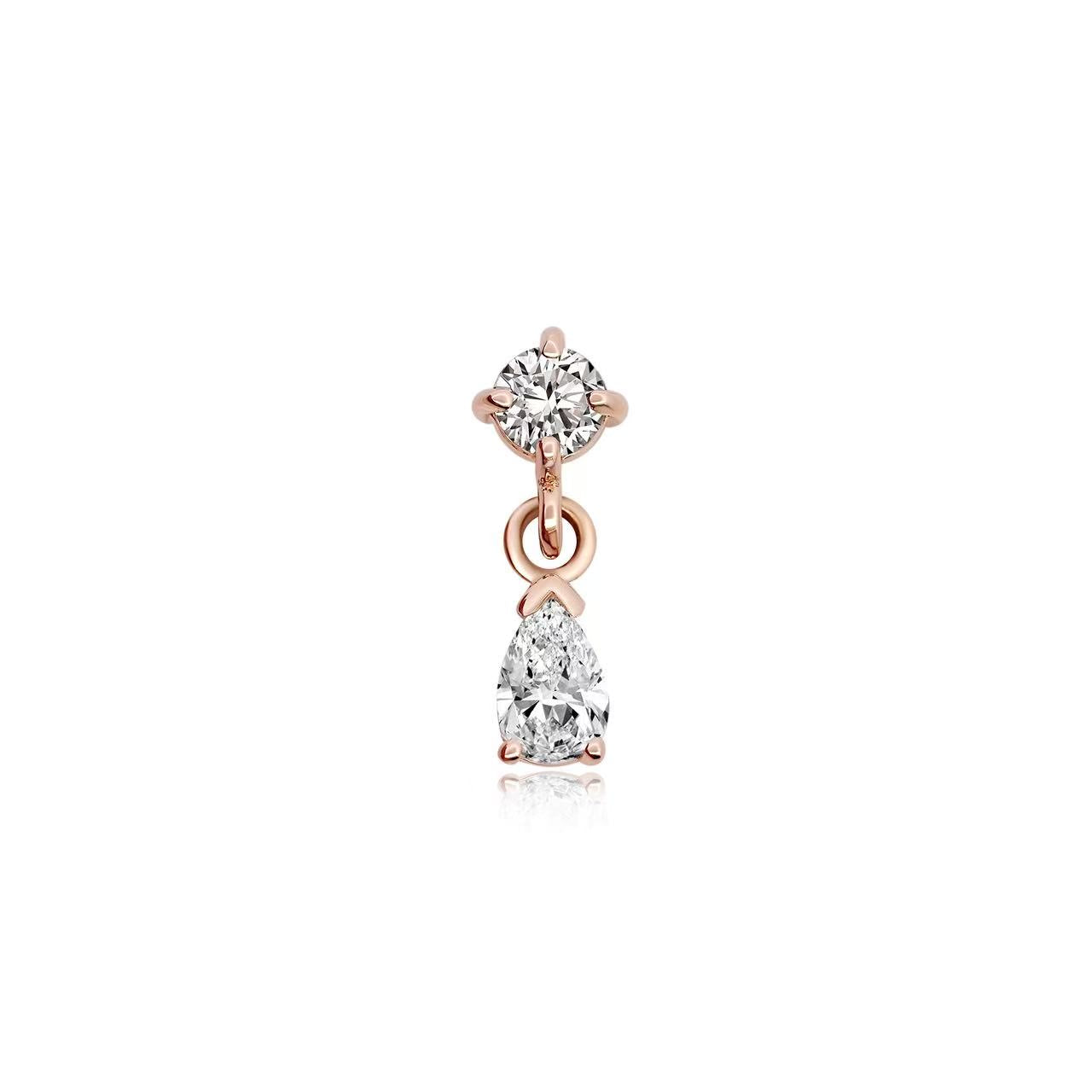 14k gold threadless body jewelry with CZ drop design