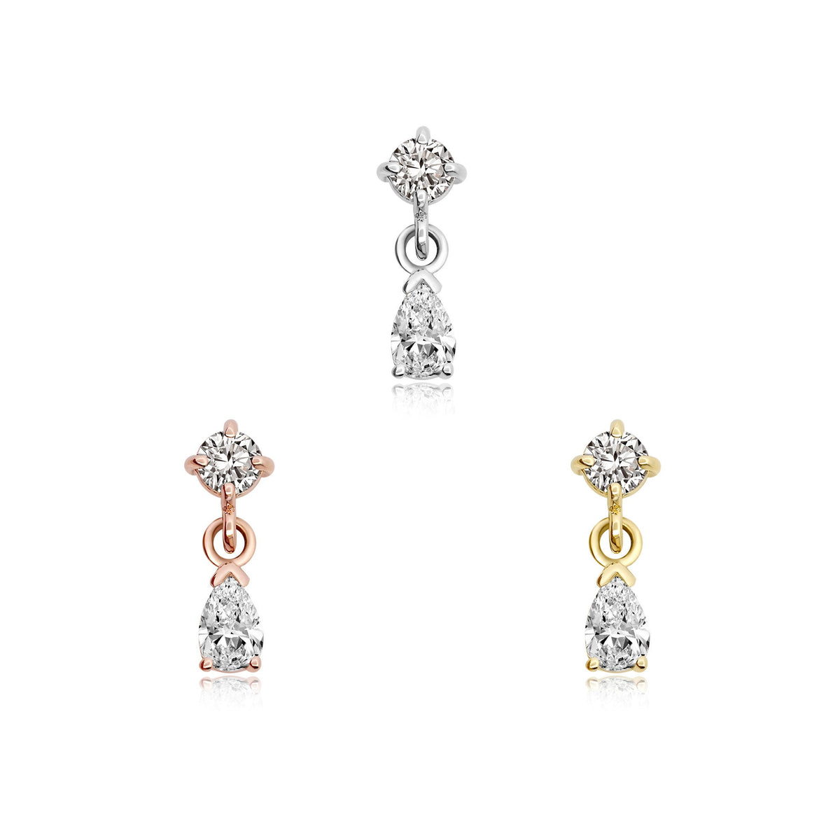 14k gold threadless body jewelry with CZ drop design