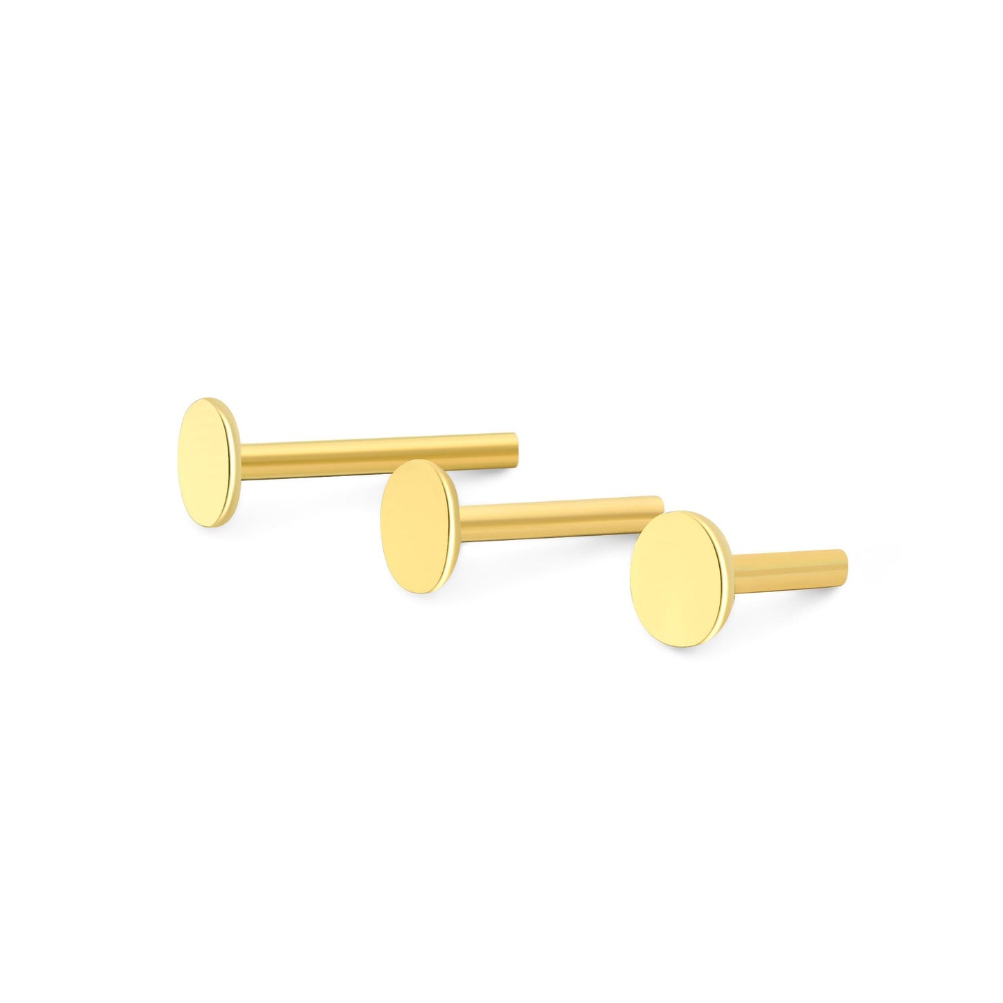 14k gold threadless labret with polished disc for piercings