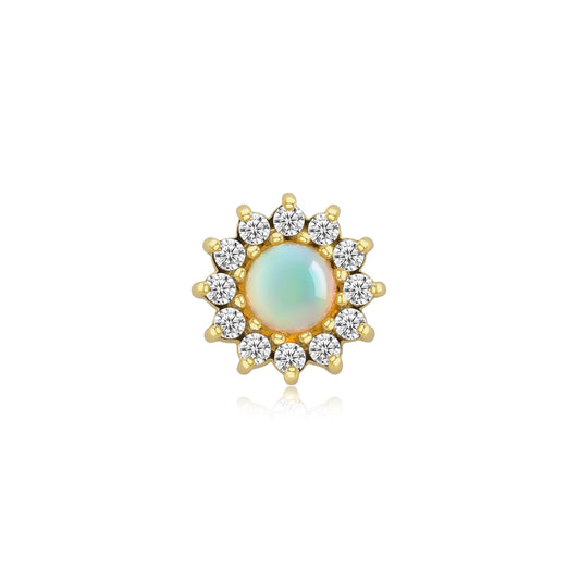 14k gold Helia threadless end with opal and chrysoprase center