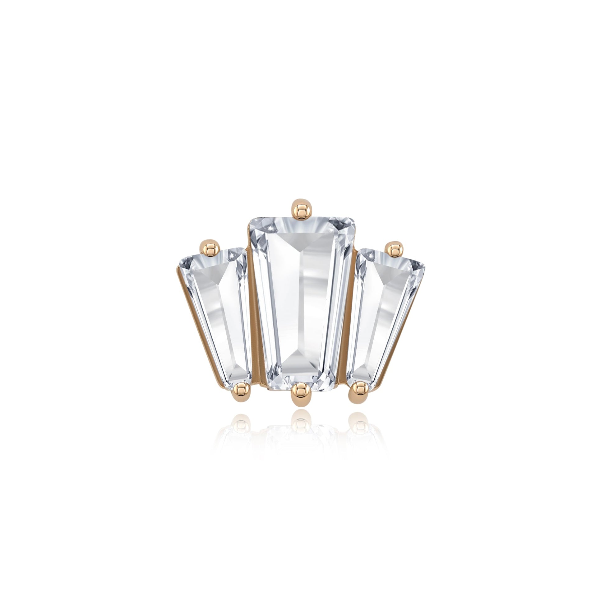 Tri-Glow Baguette 14k gold CZ threadless piercing end