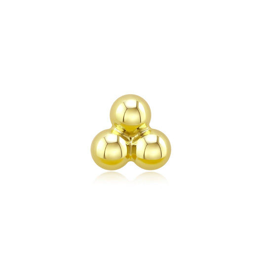 14k gold Tri-Orb threadless end for piercings with gold spheres