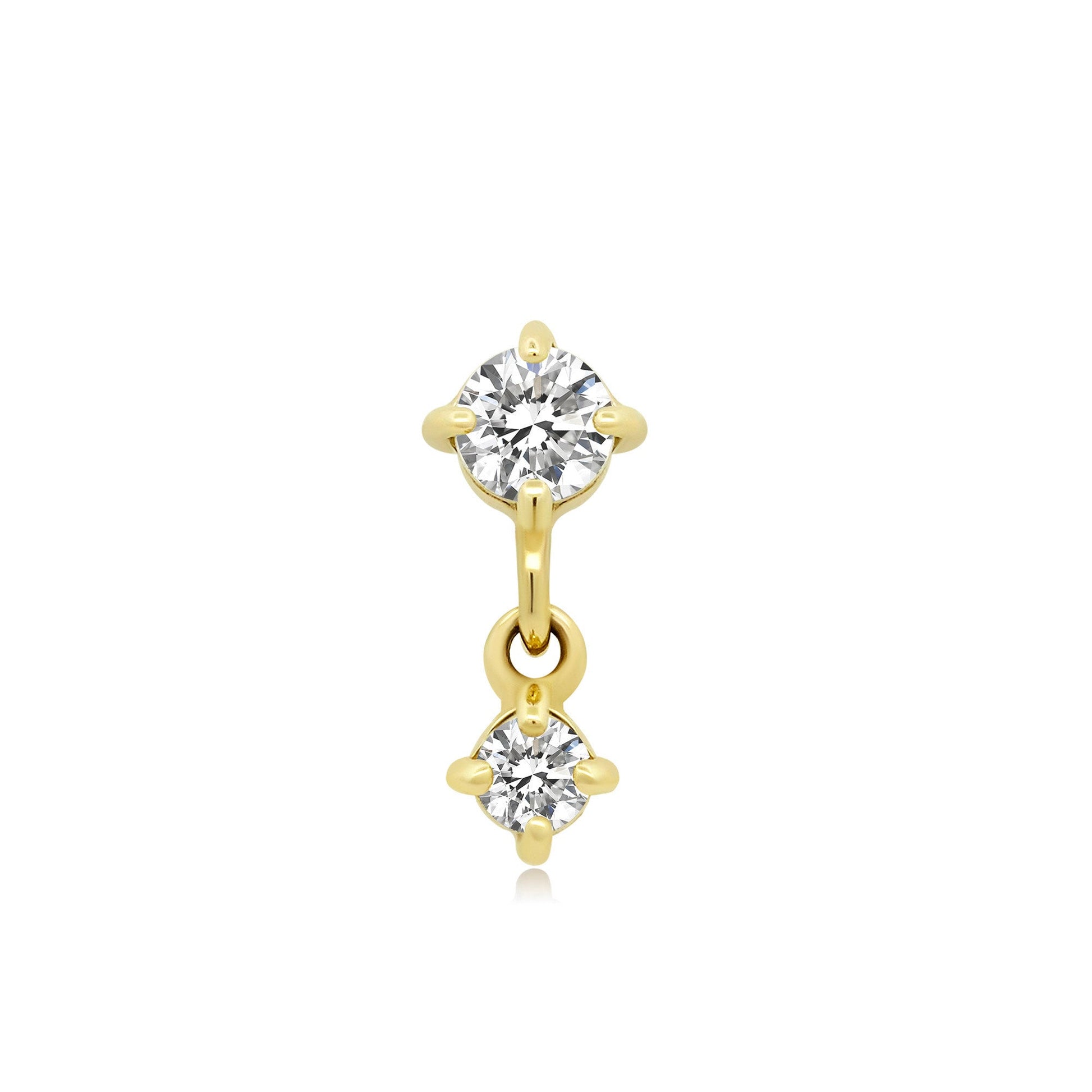 14k gold threadless end with double CZ for piercings