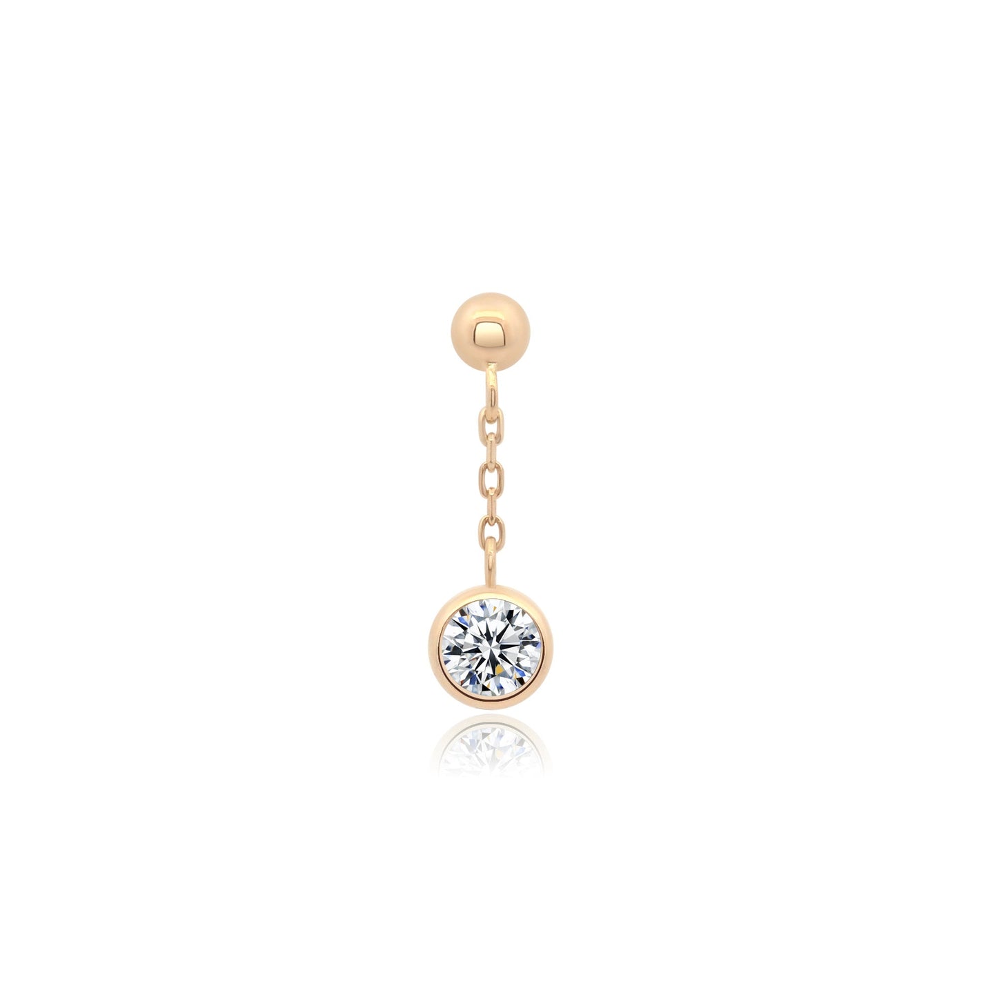 14k gold threadless end with bezel set CZ ball design
