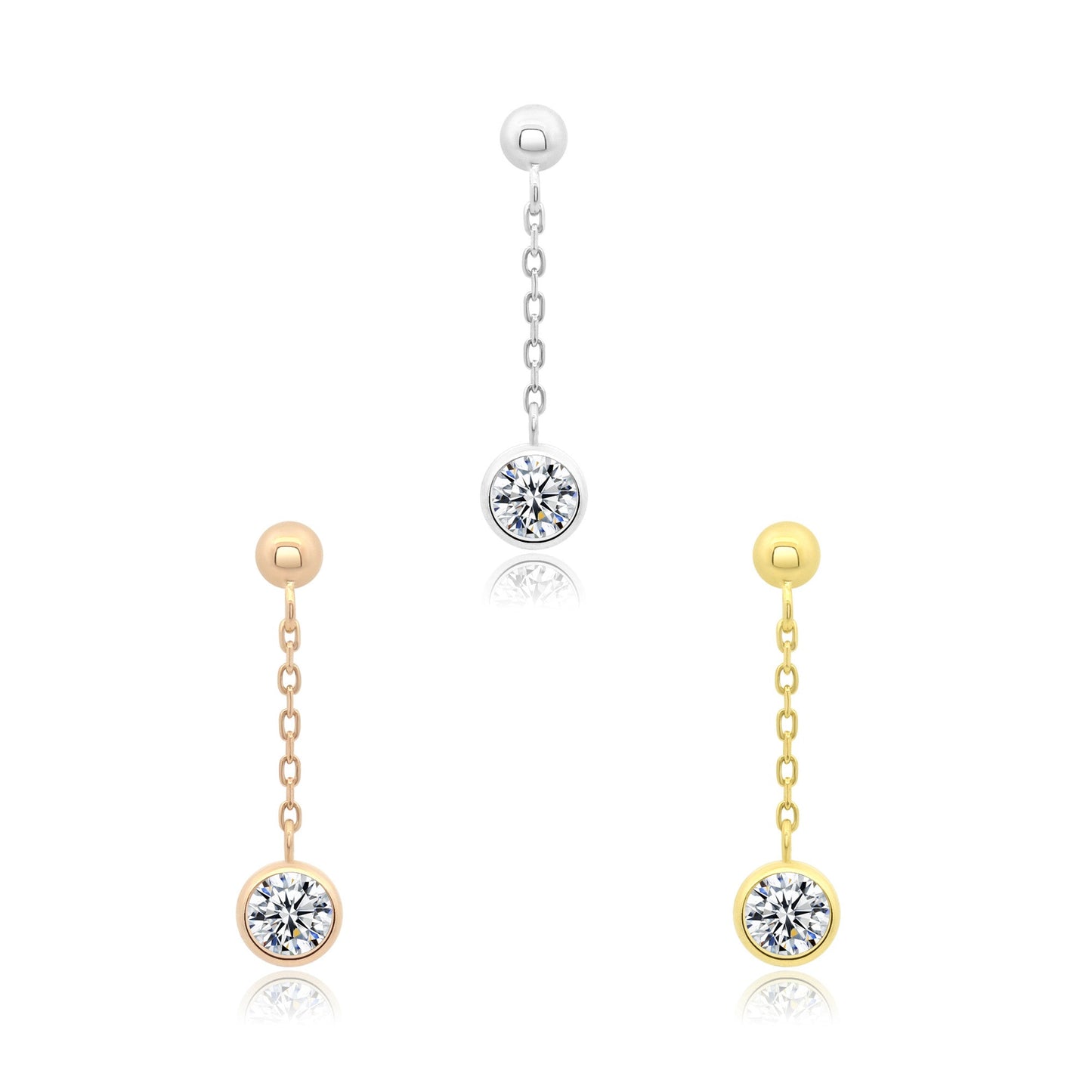 14k gold threadless end with bezel set CZ ball design