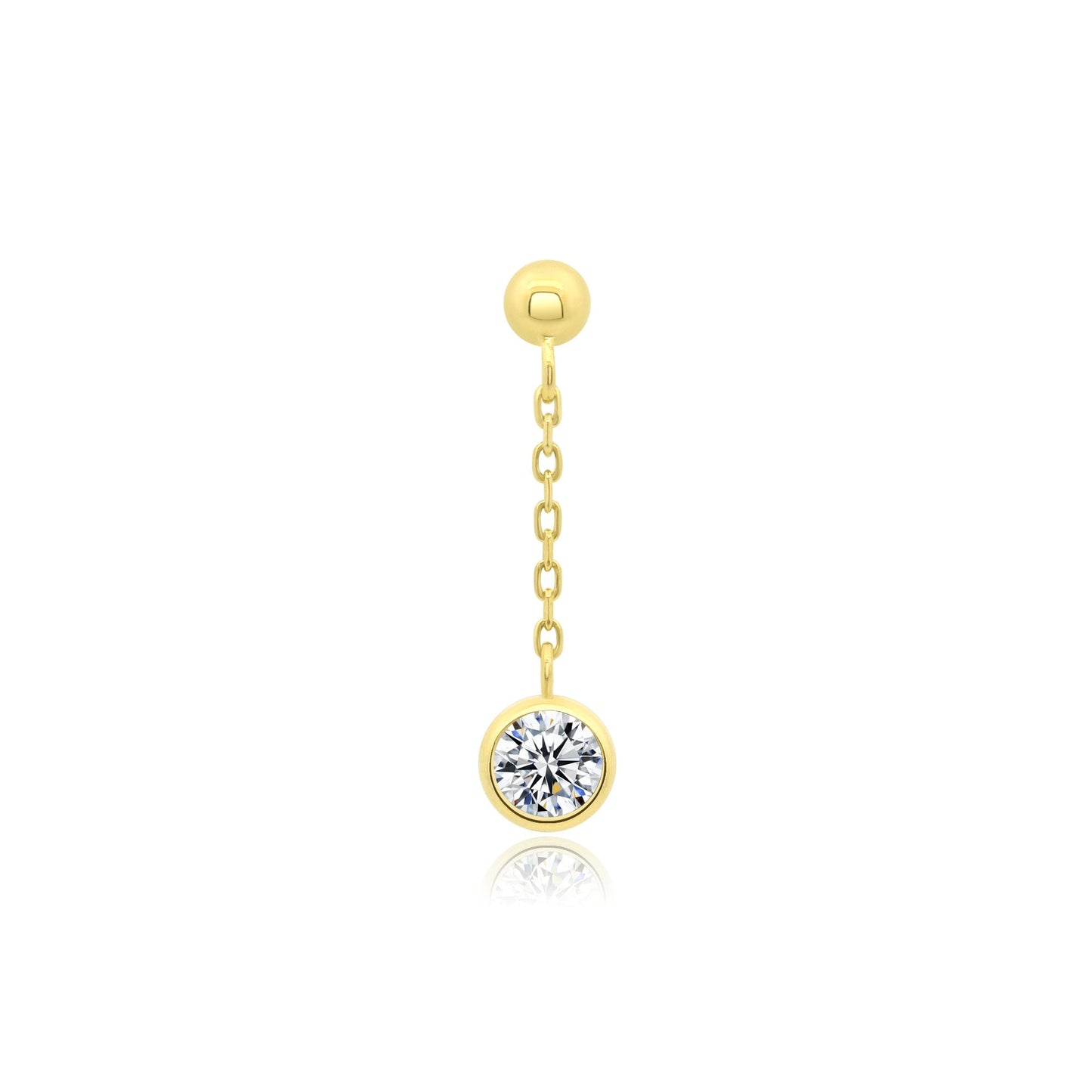 14k gold threadless end with bezel set CZ ball design