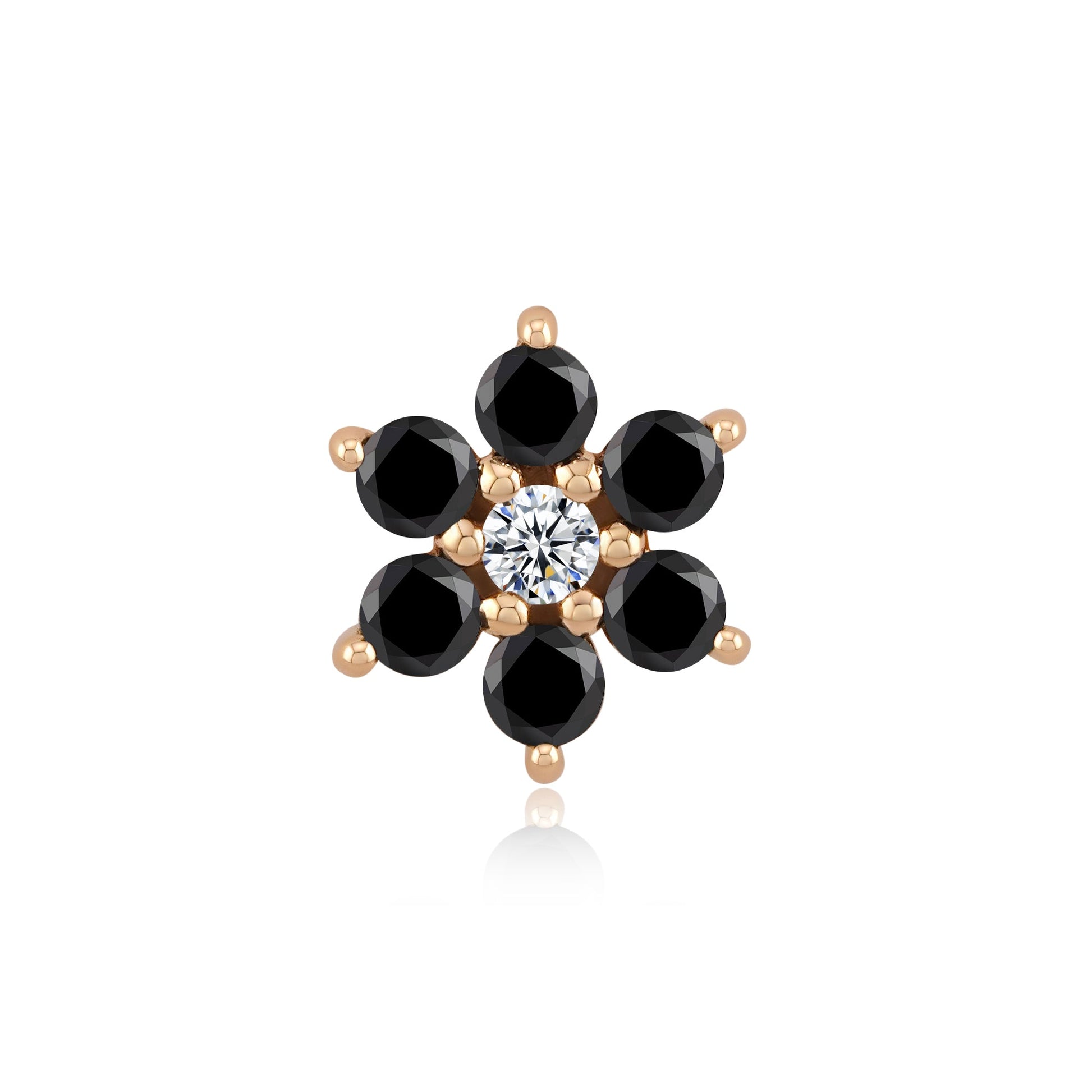 14k gold floral threadless piercing stud with CZ gemstones