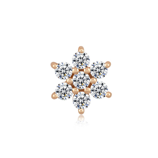 14k gold floral threadless piercing stud with CZ gemstones