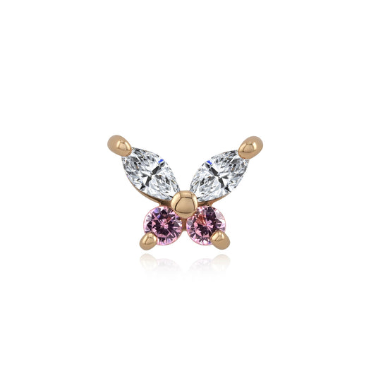 14k gold butterfly threadless end with CZs for piercings