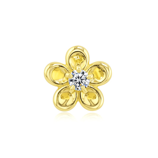 14k gold Flora threadless end with CZ gem for piercings