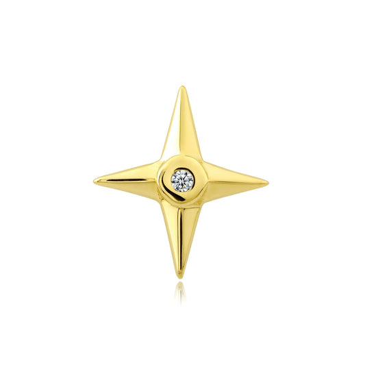 Ninja Star 14k gold threadless end with black or clear CZ gem