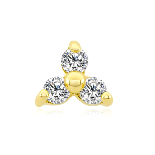 14k gold threadless end with cubic zirconia for body piercings