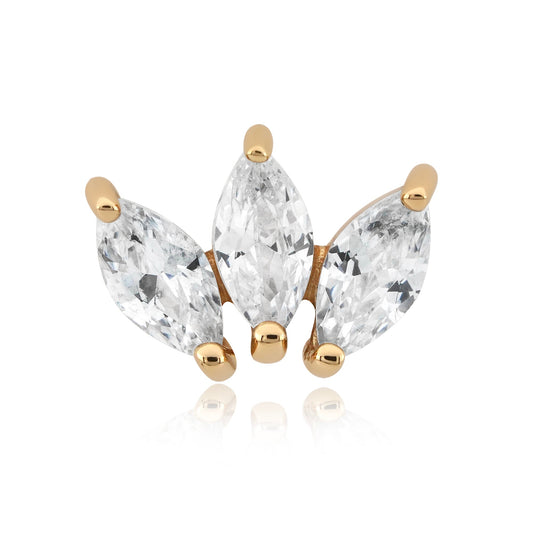 14k gold threadless end with marquise CZ gems for piercings