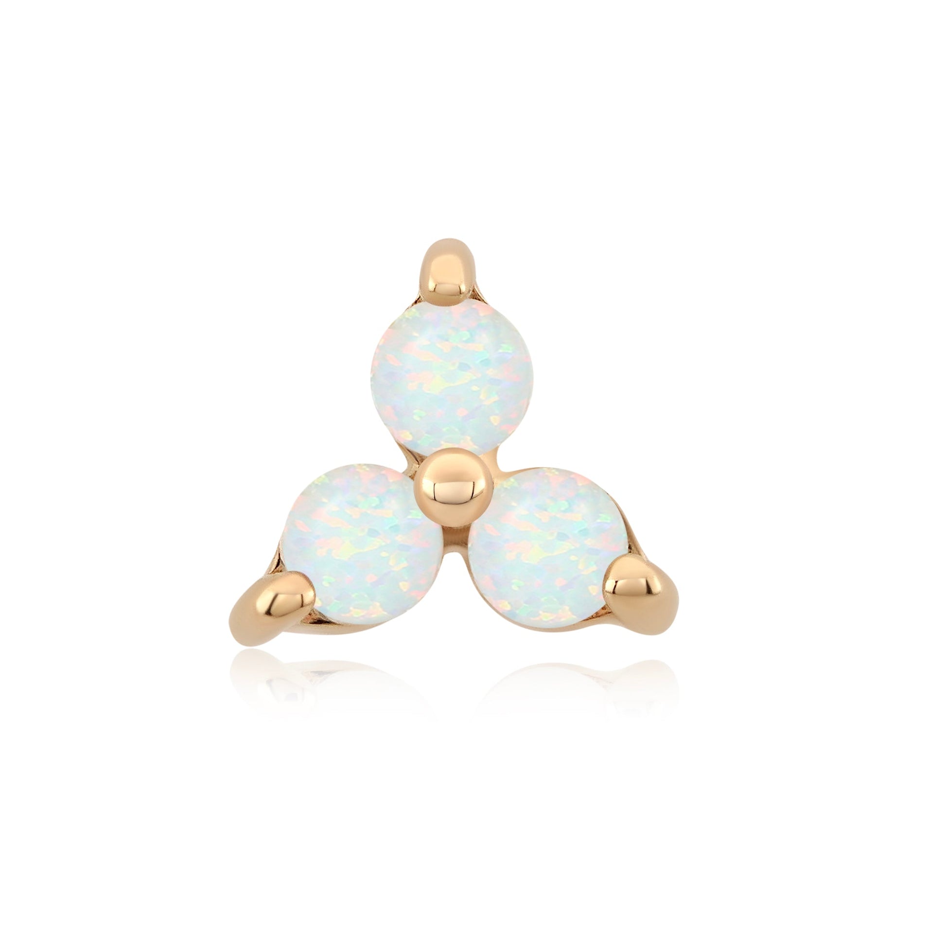 14k gold threadless end with white opal trio body jewelry