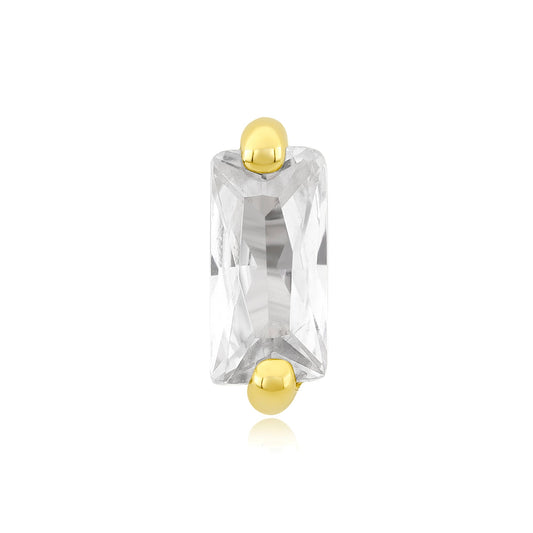 14k gold threadless baguette piercing with cubic zirconia gem