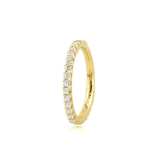 14k gold clicker hoop for helix daith and lobe with CZ stones