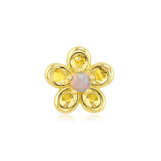 14k gold flower threadless end with white opal cabochon