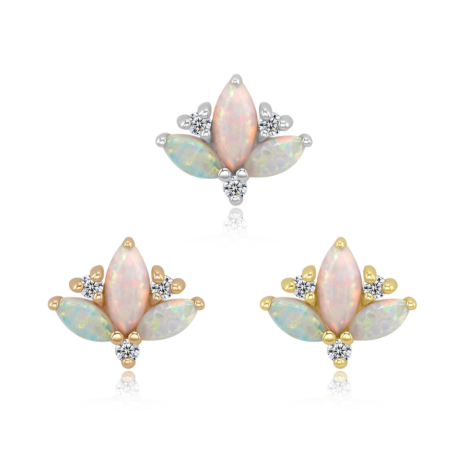 14k gold lotus threadless end with opal CZ gems