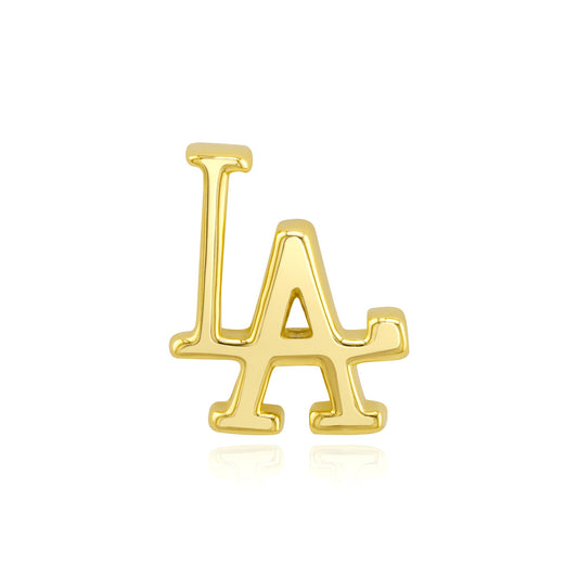 LA logo threadless end in 14k gold piercing jewelry design