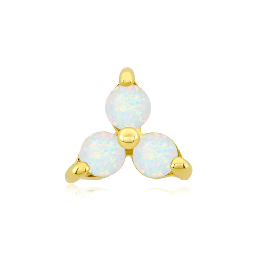 14k gold threadless end with white opal trio body jewelry