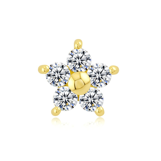 14k gold plum blossom threadless end with floral CZ gemstones