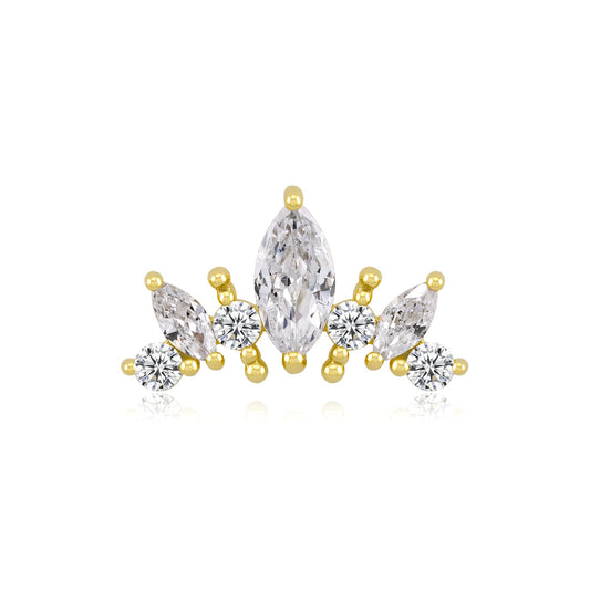 Tiara threadless end in 14k gold with CZs for piercings