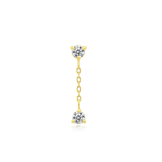 14k gold threadless end with CZ stones and connected chain