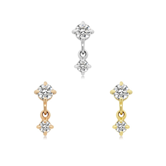 14k gold threadless end with double CZ for piercings