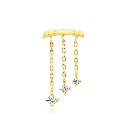 14k gold cascading chain curved bar threadless piercing jewelry