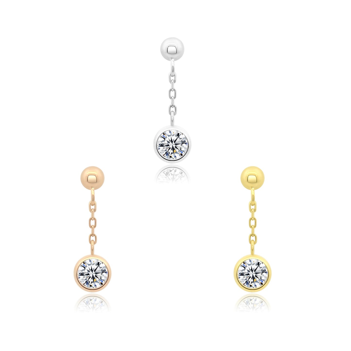 14k gold threadless end with bezel set CZ ball design