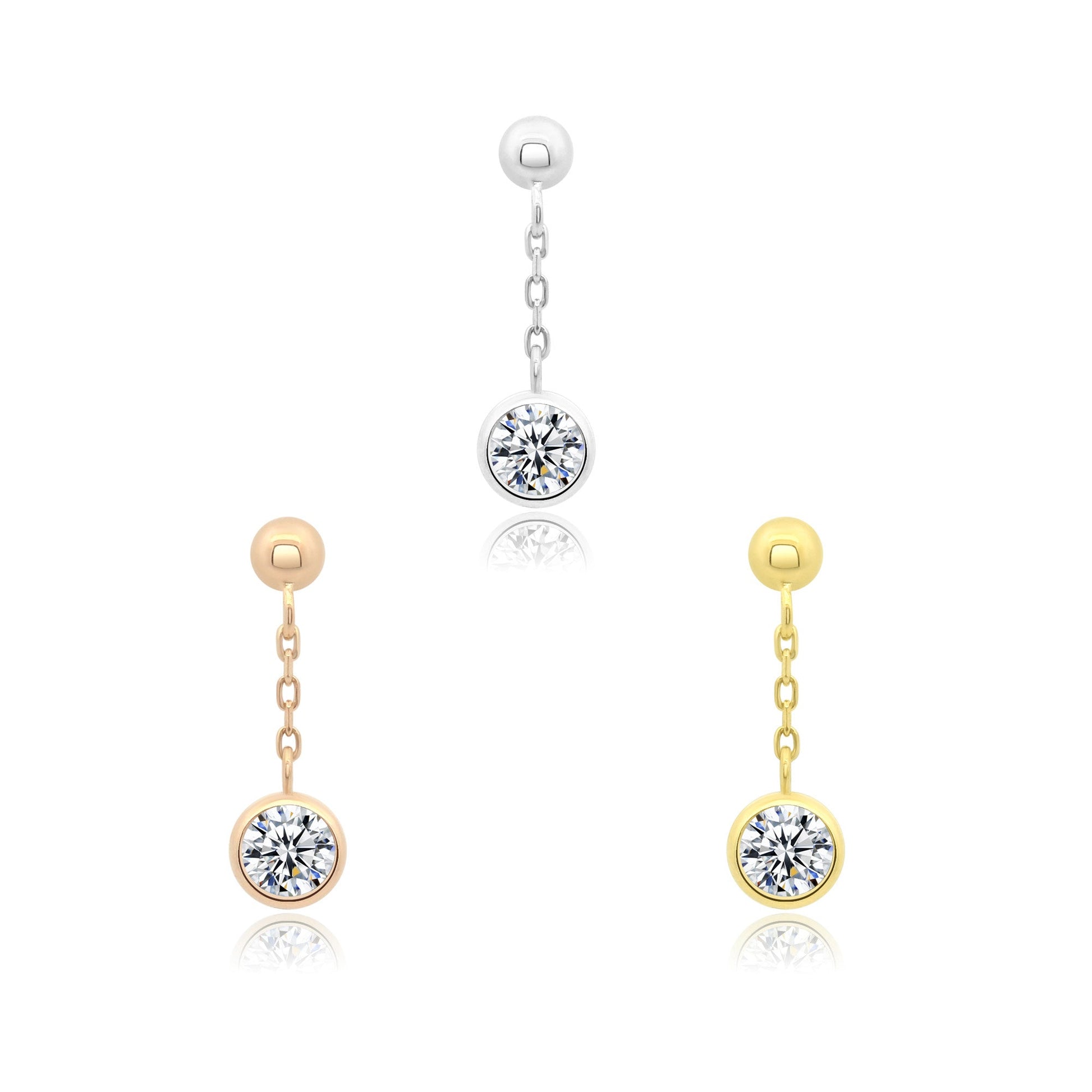 14k gold threadless end with bezel set CZ ball design